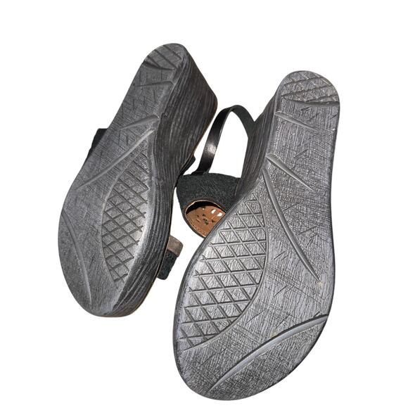 OTBT Black Leather Hippie Wedge Sandals Slingback Boho Style - Picture 5 of 6